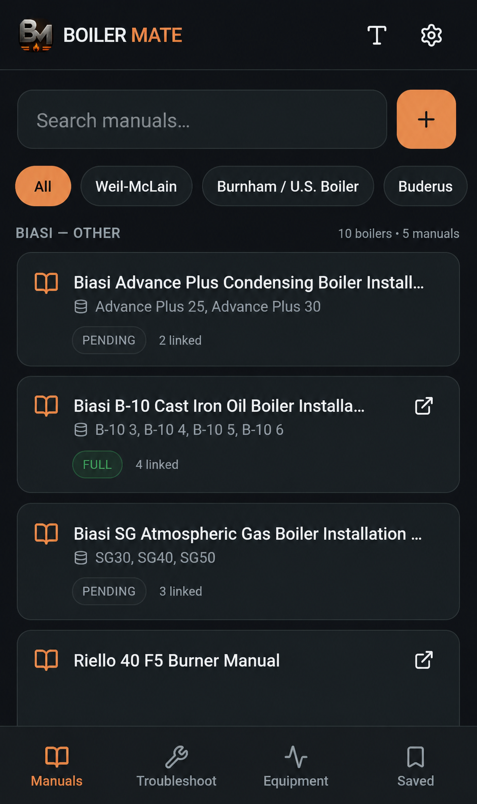 BoilerMate Codex Manual diagnostic fix screen